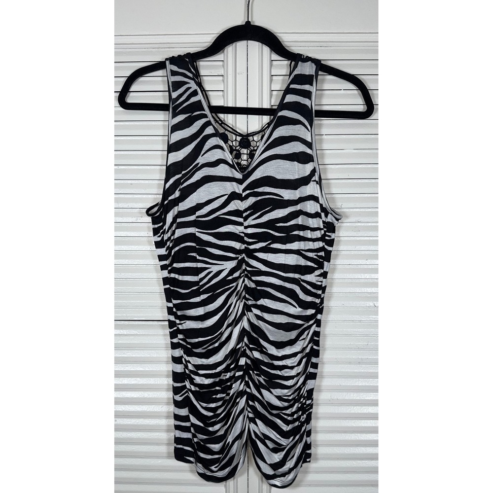 VTG Deb Y2K Zebra Print‎ Ruched Crochet Back Sleeveless Top Sz L